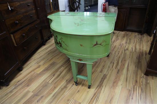 A Leutke green lacquered chinoiserie boudoir grand piano, L.5ft 7in.